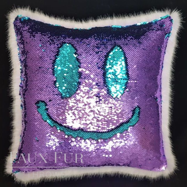Lilac and Turquoise Sequin with Faux Fur Cushion