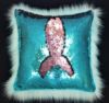 Turquoise and Pink Faux Fur and Sequin Cushion